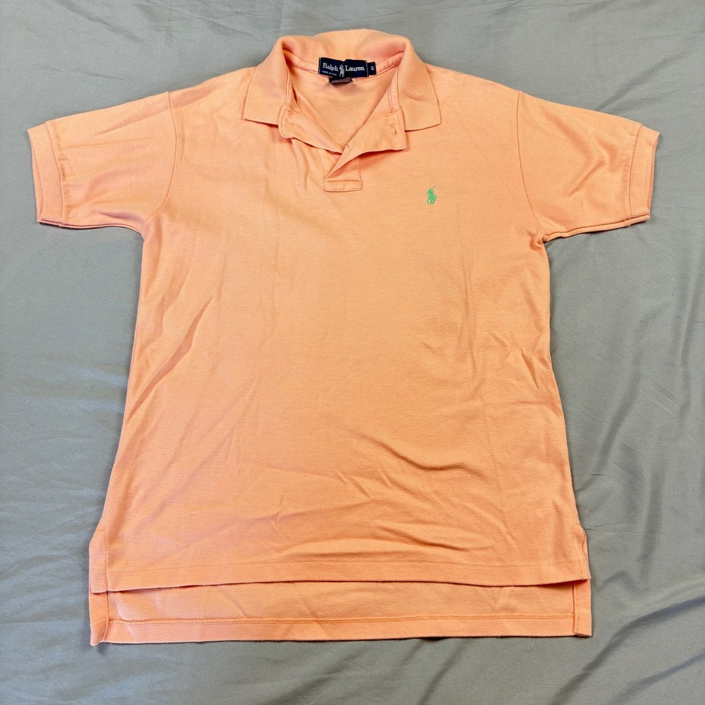 Ralph Lauren Polo Shirt Womens Medium Orange Short Sleeve USA Made Pique VTG